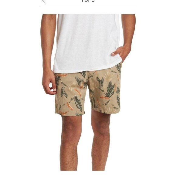 Slate Stone Mens Khaki Green Tropical Leaf Print Cotton Pockets Shorts Sz 30 New - Picture 2 of 7